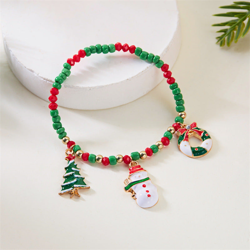 Wholesale Christmas  Christmas Tree Cane Pendant Rice Bead Bracelet
